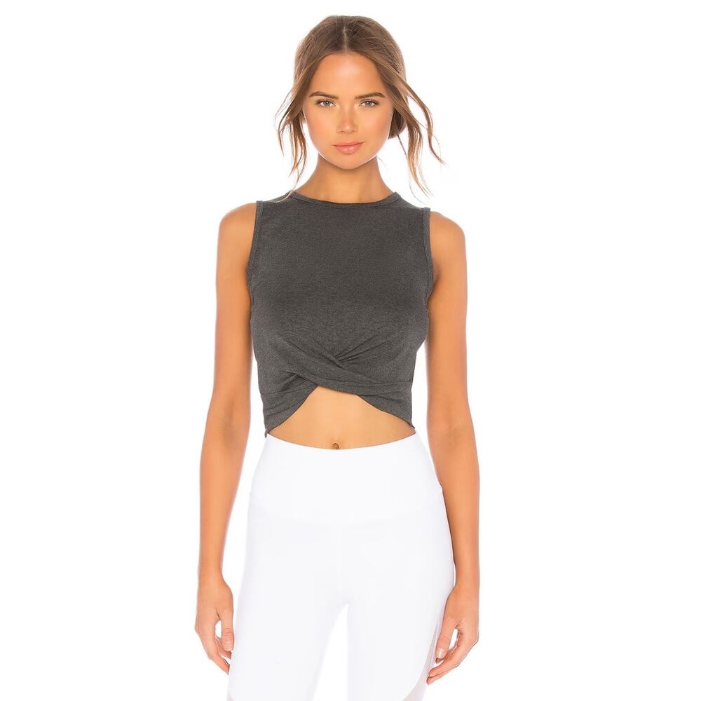 NWT Alo Yoga Cover Tank Anthracite Heather Crop Gym Workout Sports Size S